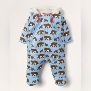 Baby Boden bunting bear print lined bear hood size 0-3 months blue red stripe